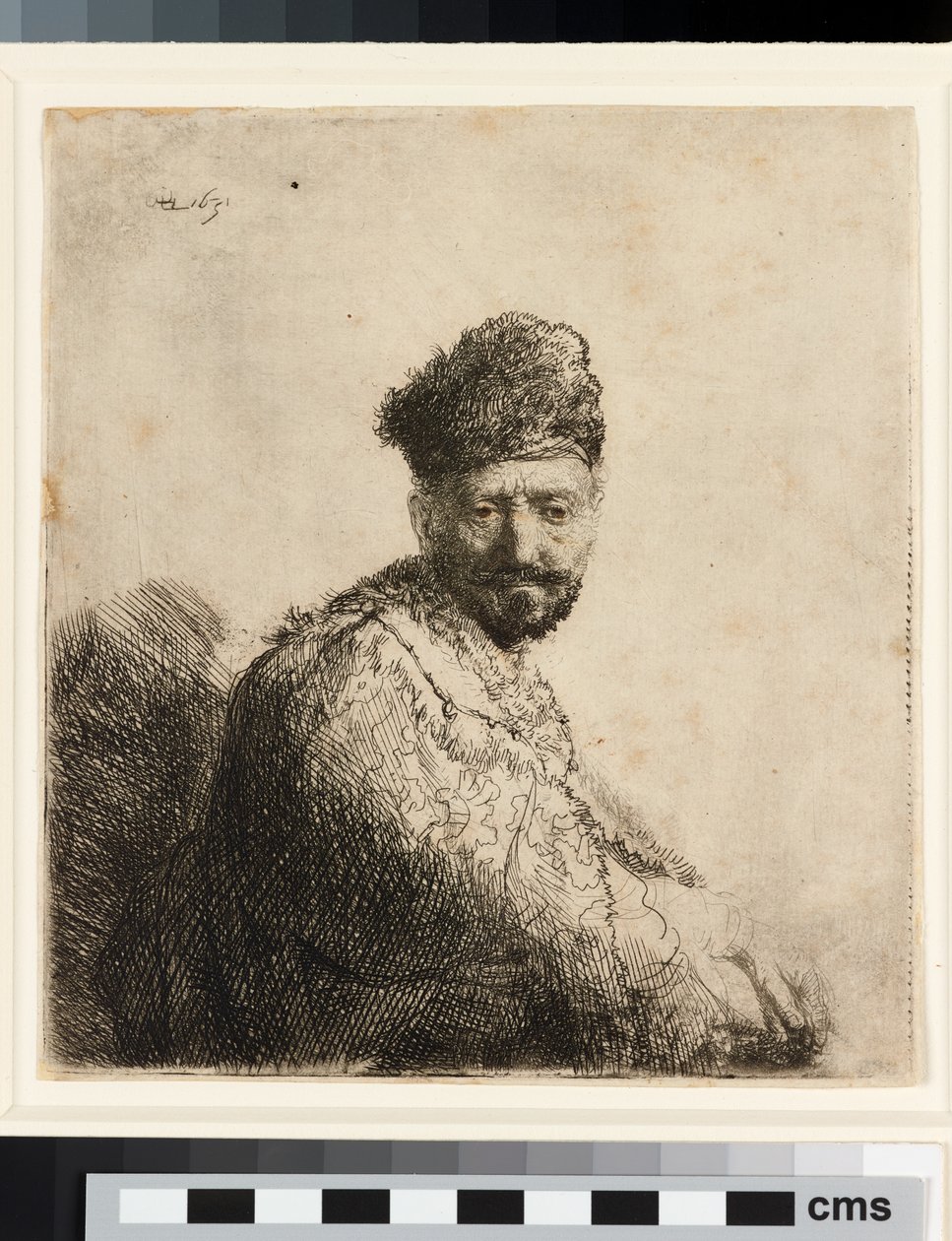 Skjeggete mann i pelset orientalsk cap: kunstnerens far av Rembrandt van Rijn