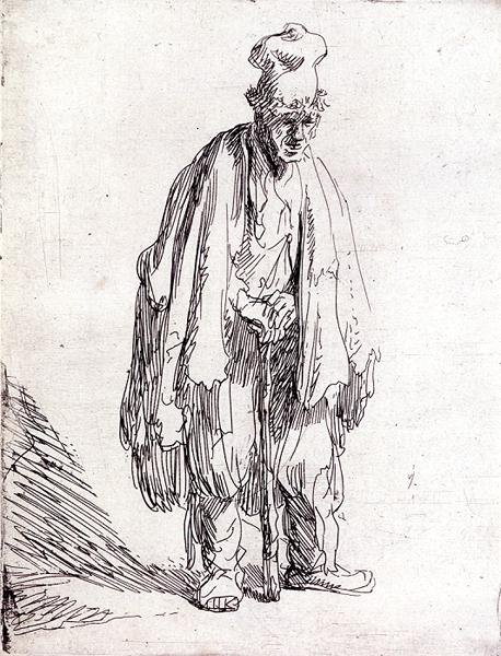 Tigger med høy hette stående (penn og blekk på papir) av Rembrandt Harmensz. van Rijn