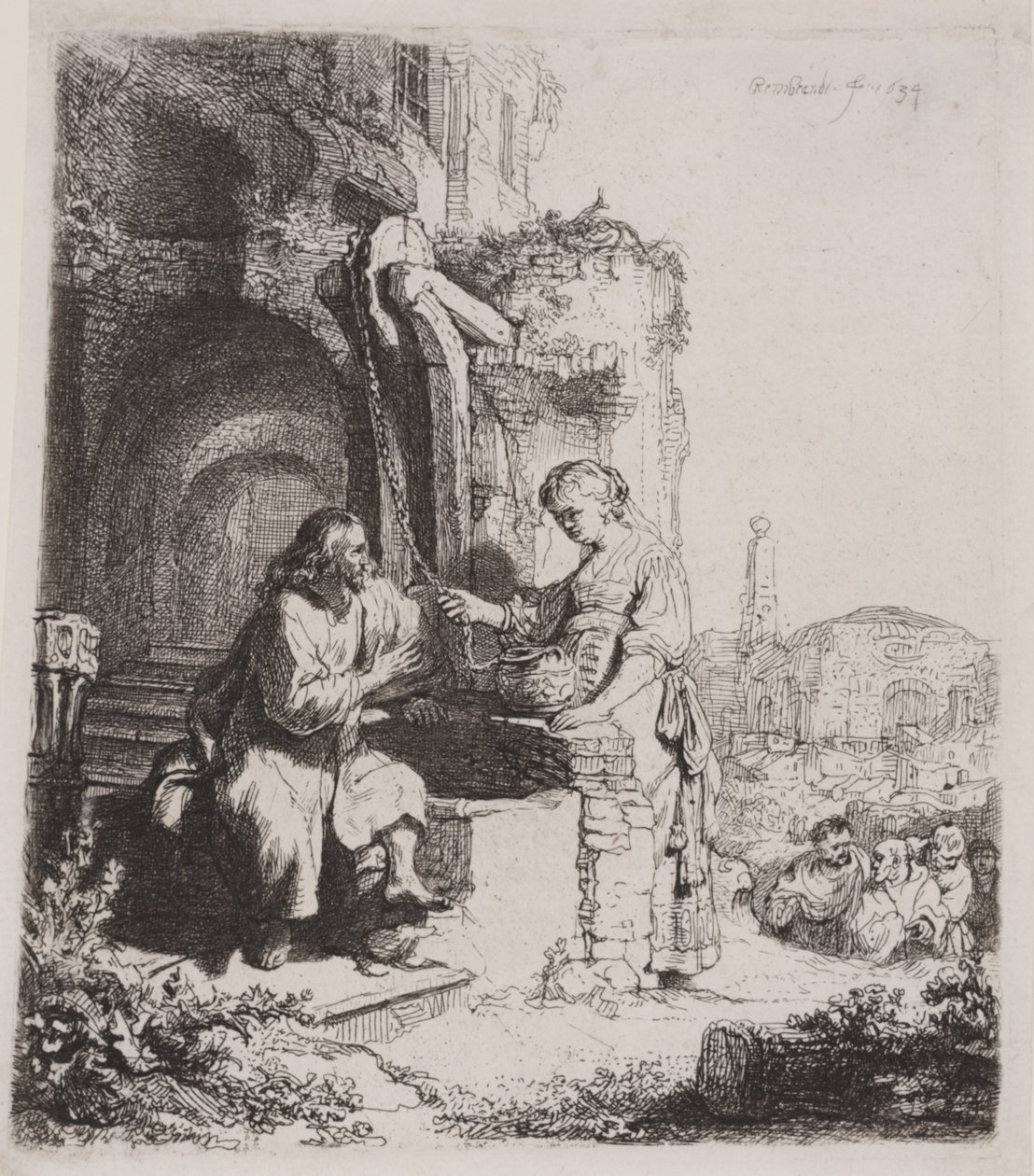 Kristus og kvinnen i Samaria: blant ruiner av Rembrandt van Rijn