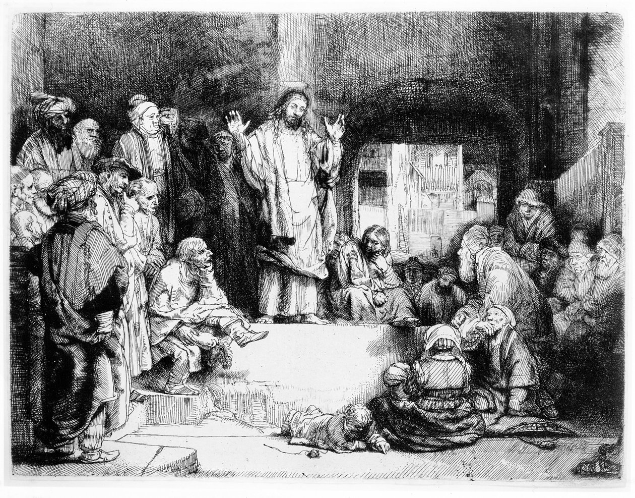 Kristus forkynner, ca. 1652 (radering) av Rembrandt van Rijn