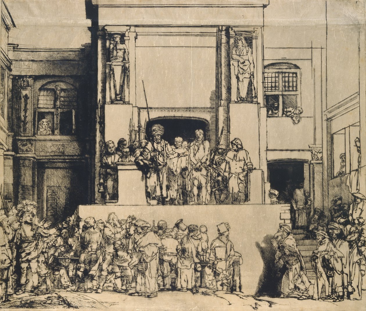 Kristus presenterte for folket: avlang plate av Rembrandt van Rijn
