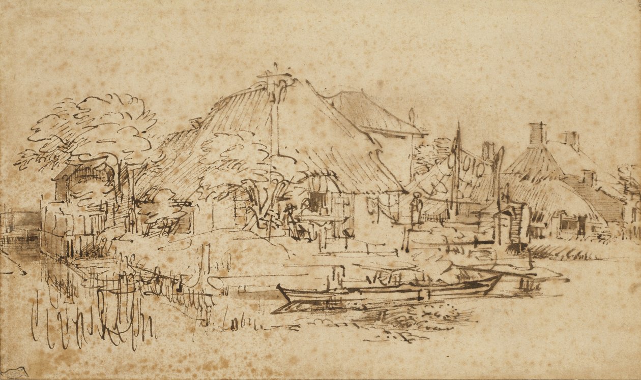 Hytte ved siden av en kanal, ca. 1650?-53 av Rembrandt van Rijn
