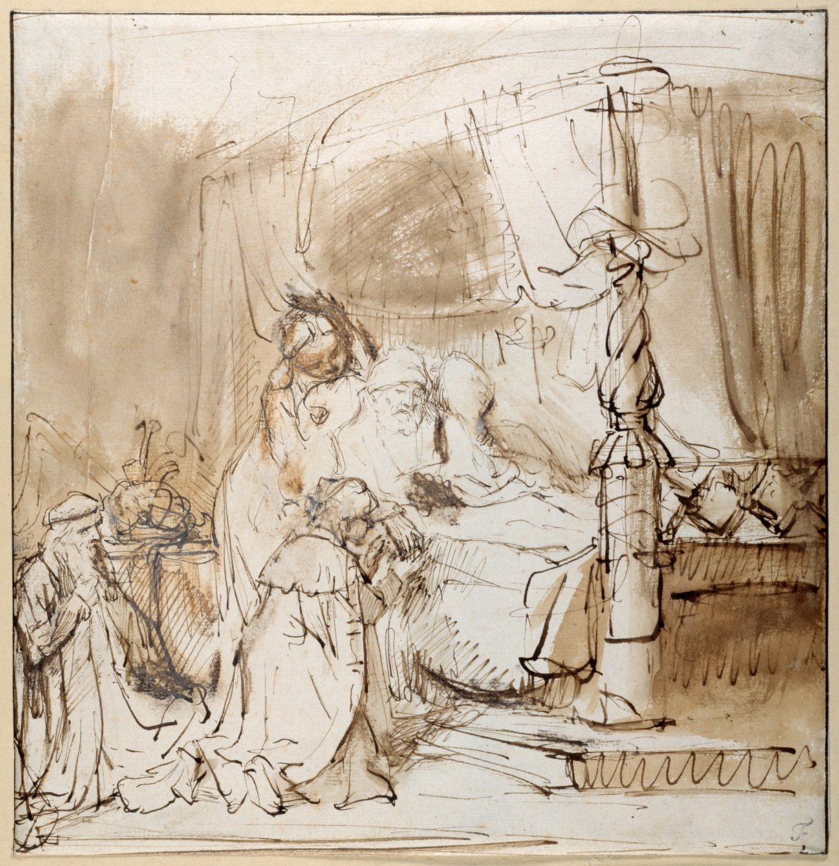 Davids Charge to Solomon (penn og blekk med vask på papir) av Rembrandt Harmensz. van Rijn