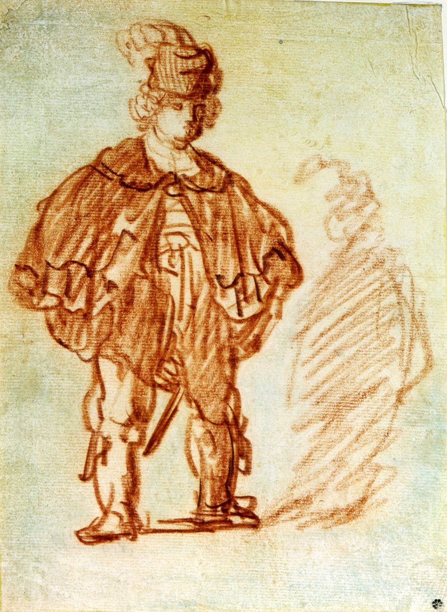 Etude av skuespiller. Dessin de Harmenszoon van Rijn denne Rembrandt (1606-1669) av Rembrandt Harmensz. van Rijn