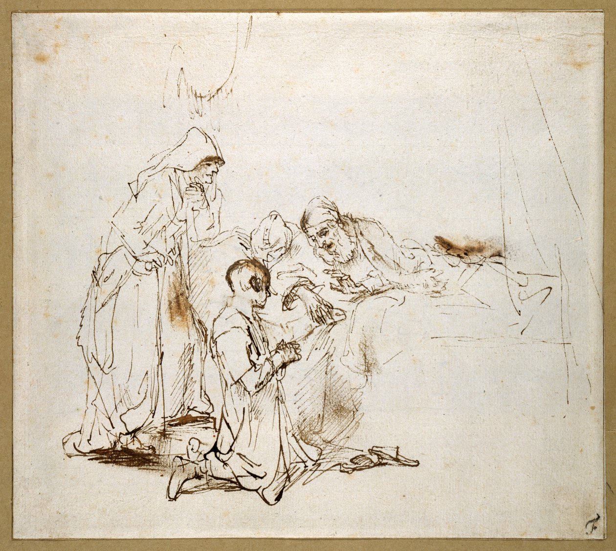 Isaac Blessing Jacob (svart kritt på papir) av Rembrandt Harmensz. van Rijn