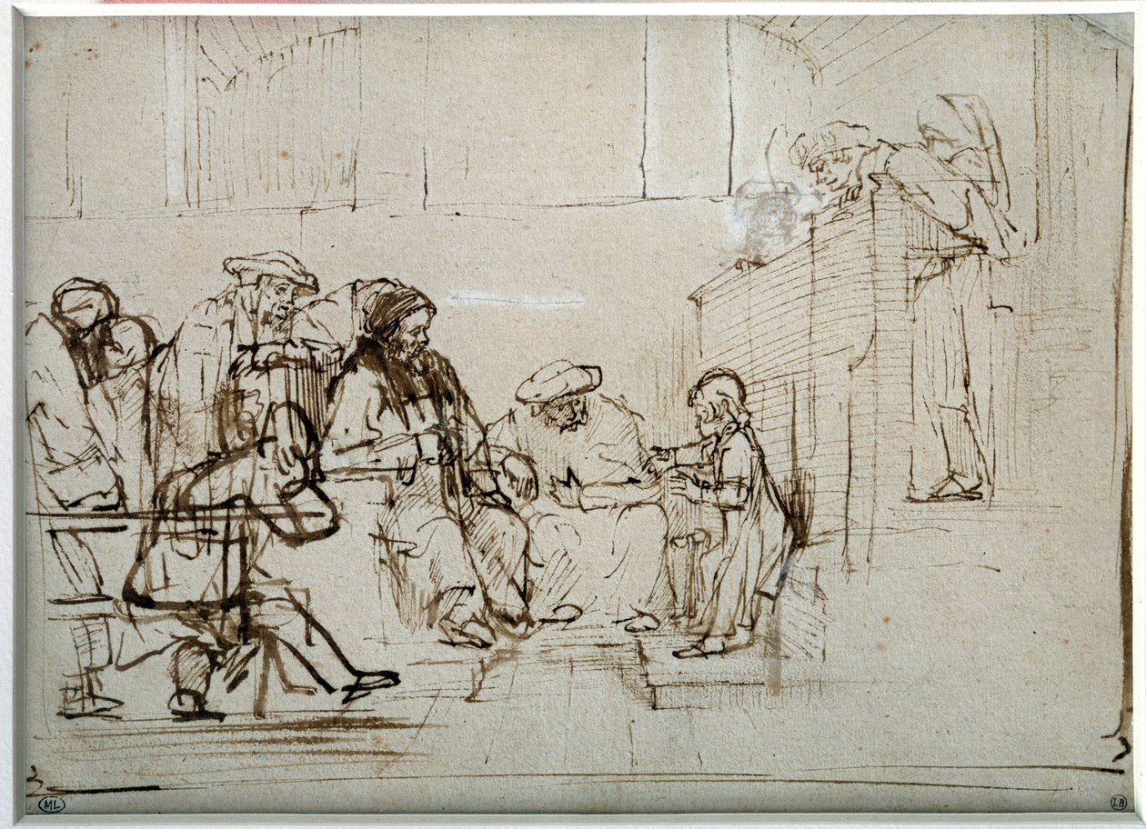 Jesus Child with Doctors Drawing by Harmensz Van Rijn Rembrandt (1606-1669) av Rembrandt van Rijn