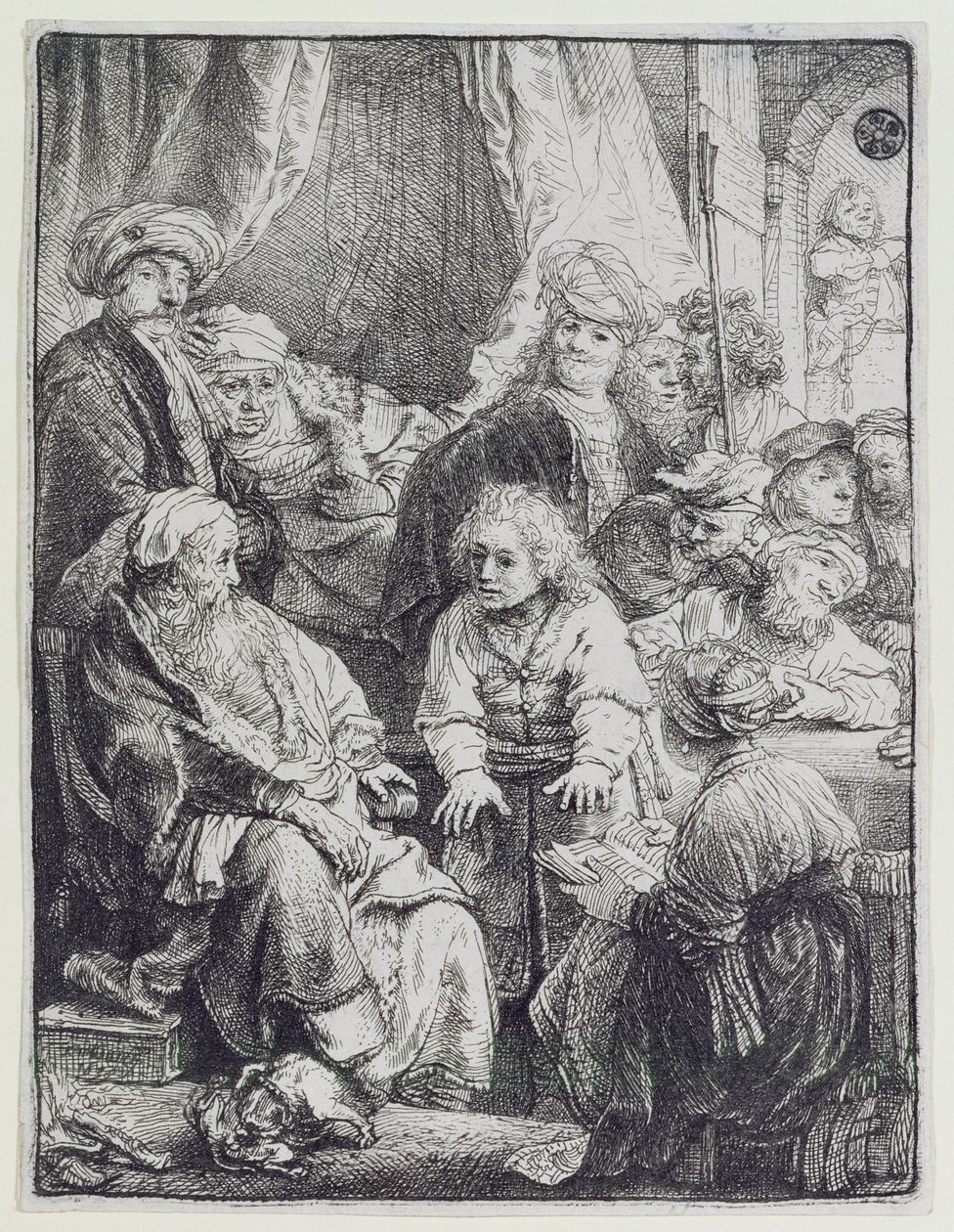 Joseph forteller sine drømmer (etsing) av Rembrandt van Rijn
