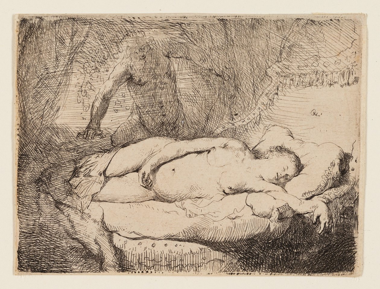 Jupiter og Antiope: Smaller Plate, ca. 1631 (etsing på brunfarget papir) av Rembrandt Harmensz. van Rijn