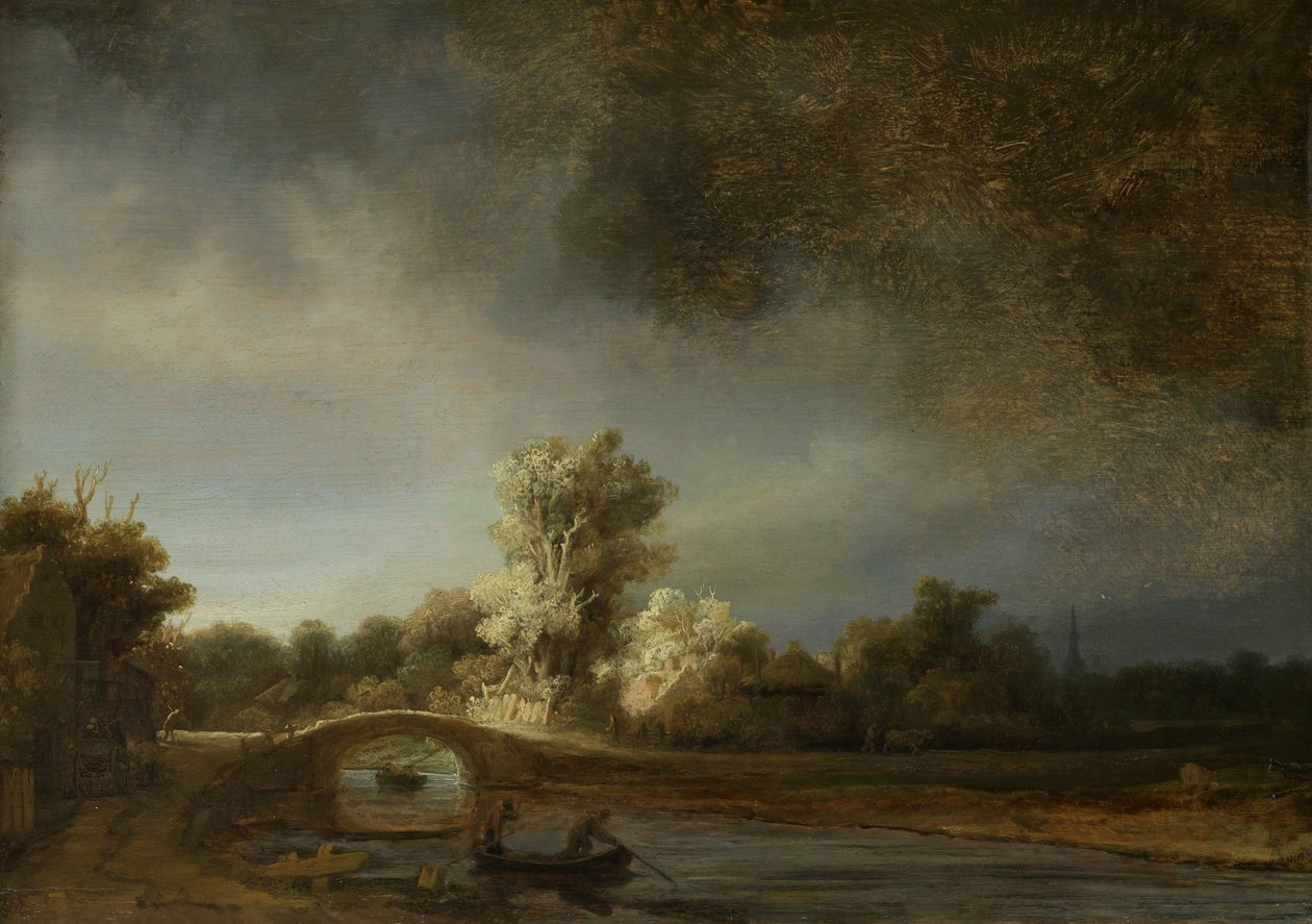 Landskap med steinbro, ca. 1638 (olje på panel) av Rembrandt van Rijn