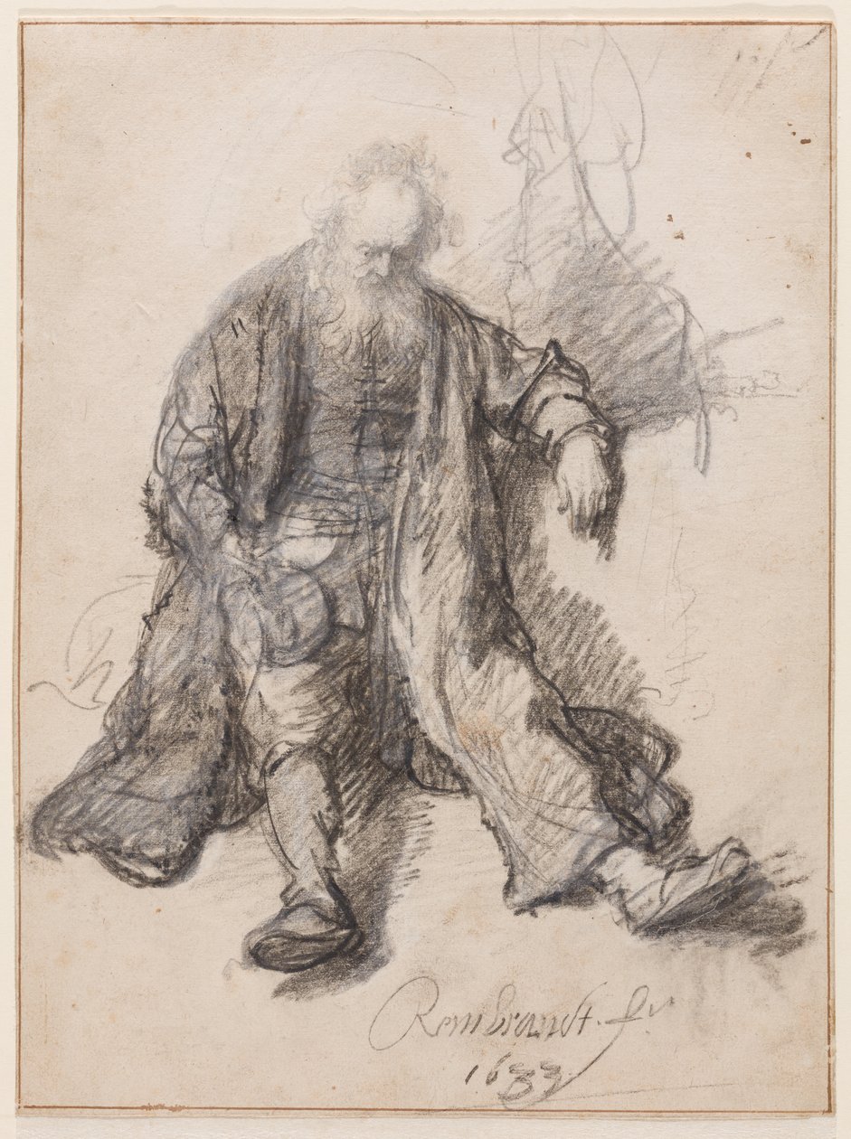 Old Man Seated (The Drunken Lot), ca. 1630-33 (penn, kritt og blekk på papir) av Rembrandt Harmensz. van Rijn
