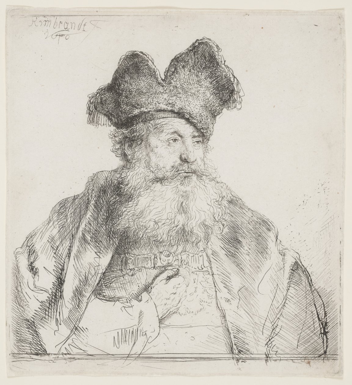 Gammel mann med delt pelshatt av Rembrandt van Rijn