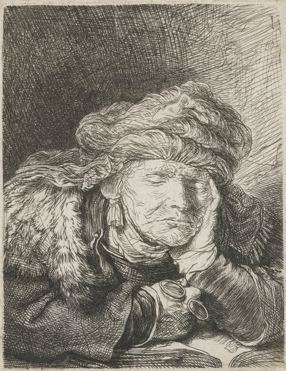 Gammel kvinne sover av Rembrandt van Rijn
