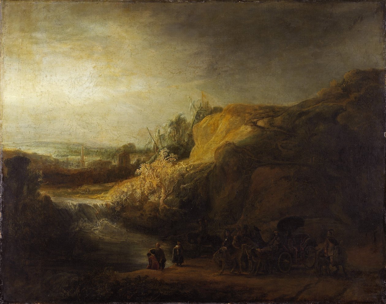 ""Landskap med dåp av evnukken"" Maleri av Rembrandt van Rhijn (1606-1669) 1640 Niedersachsisches Landesmuseum, Hannover av Rembrandt Harmensz. van Rijn