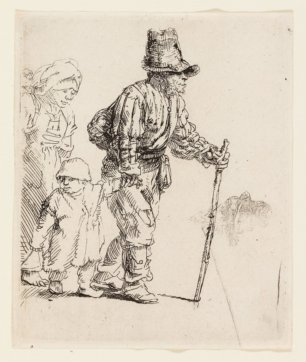 Bondefamilie på trampen, ca. 1652 (radering på kremfarget papir) av Rembrandt Harmensz. van Rijn