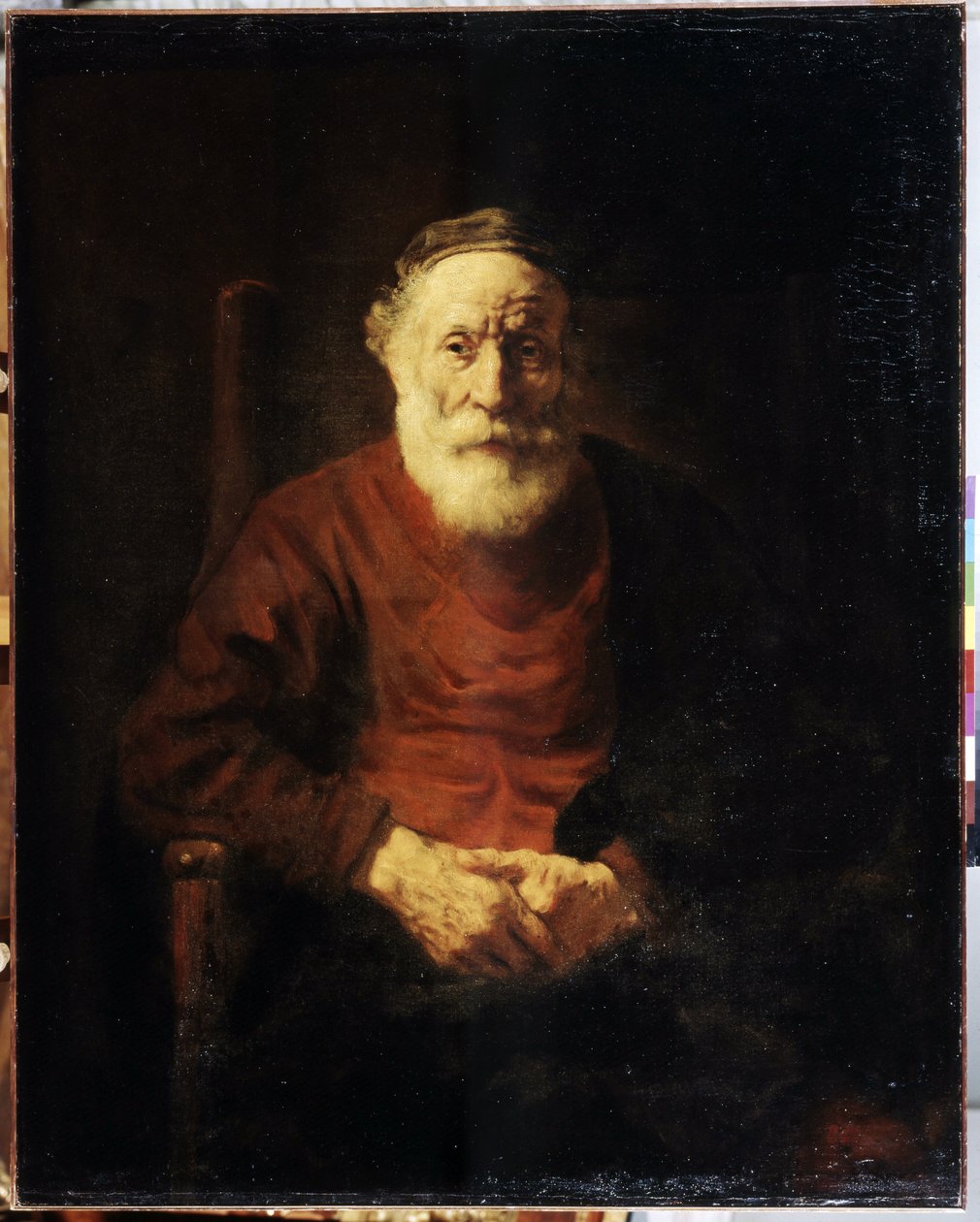 Portrett av en gammel mann i rødt. Maleri av Harmenszoon van Rijn kjent som Rembrandt (1606-1669) av Rembrandt Harmensz. van Rijn
