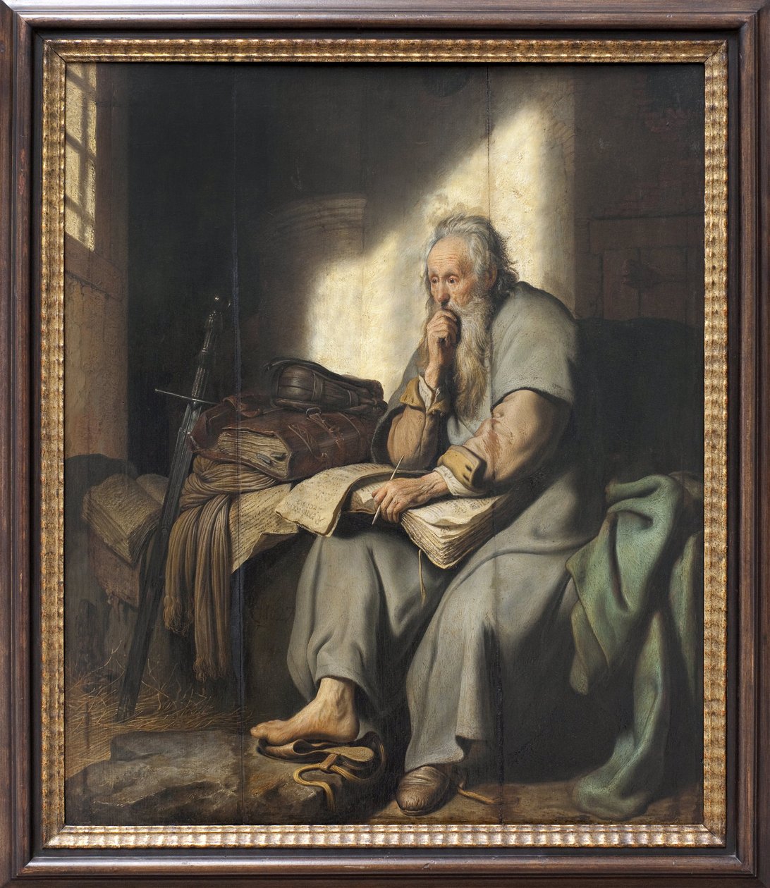Saint Paul i fengsel. Maleri av Rembrandt Harmensz van Rijn (1606-1669), olje på tre av Rembrandt van Rijn
