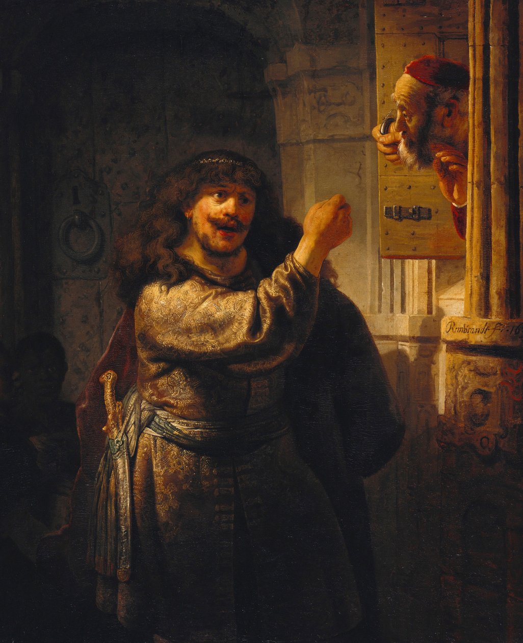 ""Samson truer sønn beau-pere"" (Samson truet sin svigerfar) Peinture de Rembrandt van Rhijn (1606-1669) 1635 Staatliche Museen, Berlin av Rembrandt van Rijn