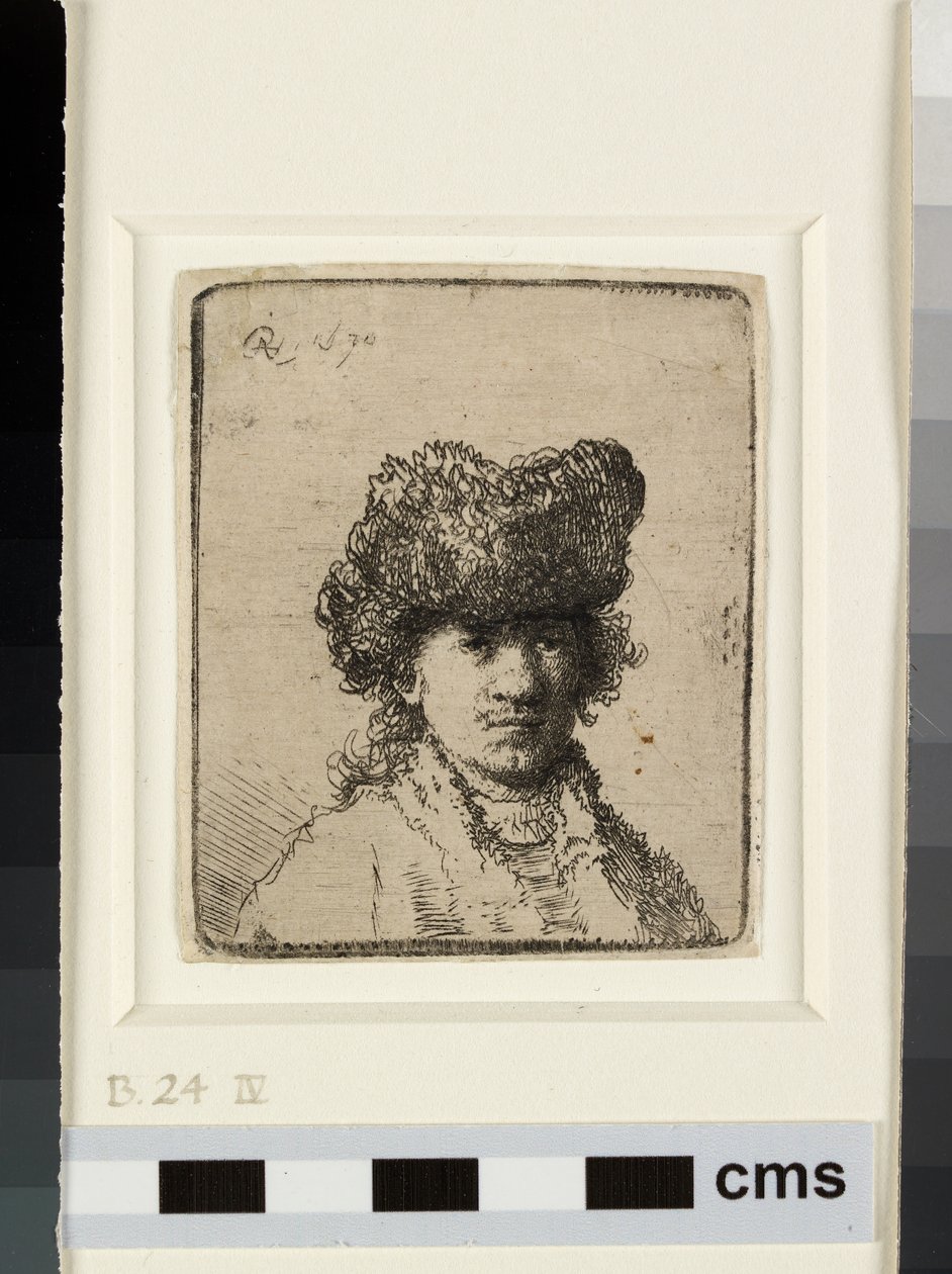 Selvportrett i pelslue av Rembrandt van Rijn