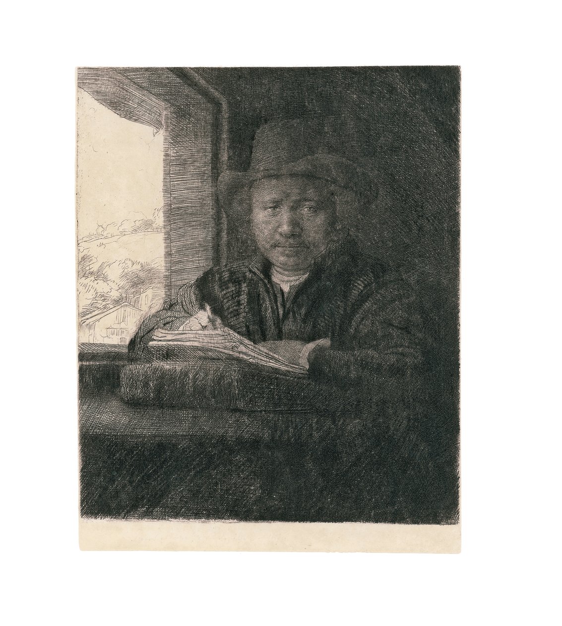 Selvportretttegning ved et vindu, 1648 av Rembrandt van Rijn