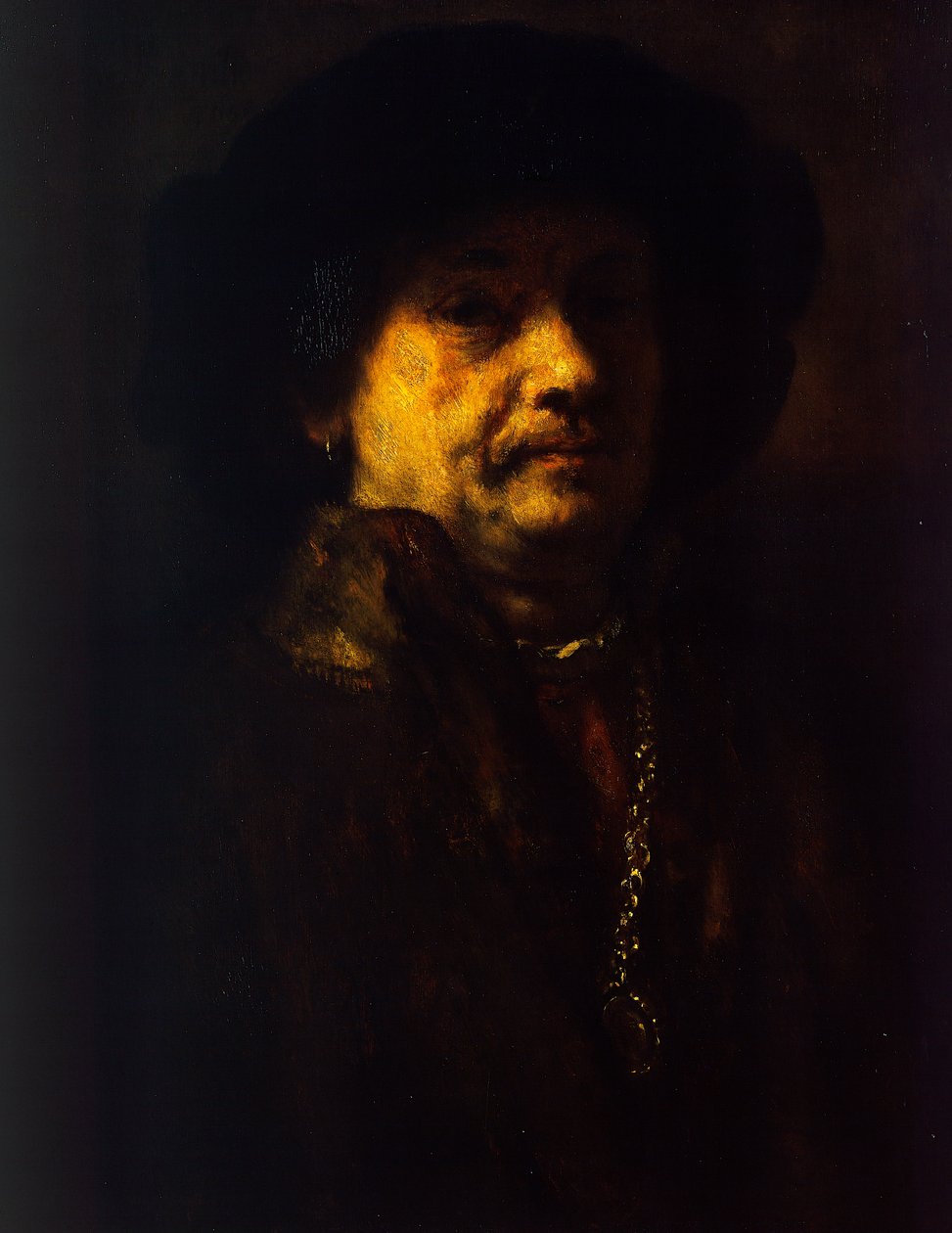Selvportrett i pels med gullkjede og ørering av Rembrandt Harmensz. van Rijn