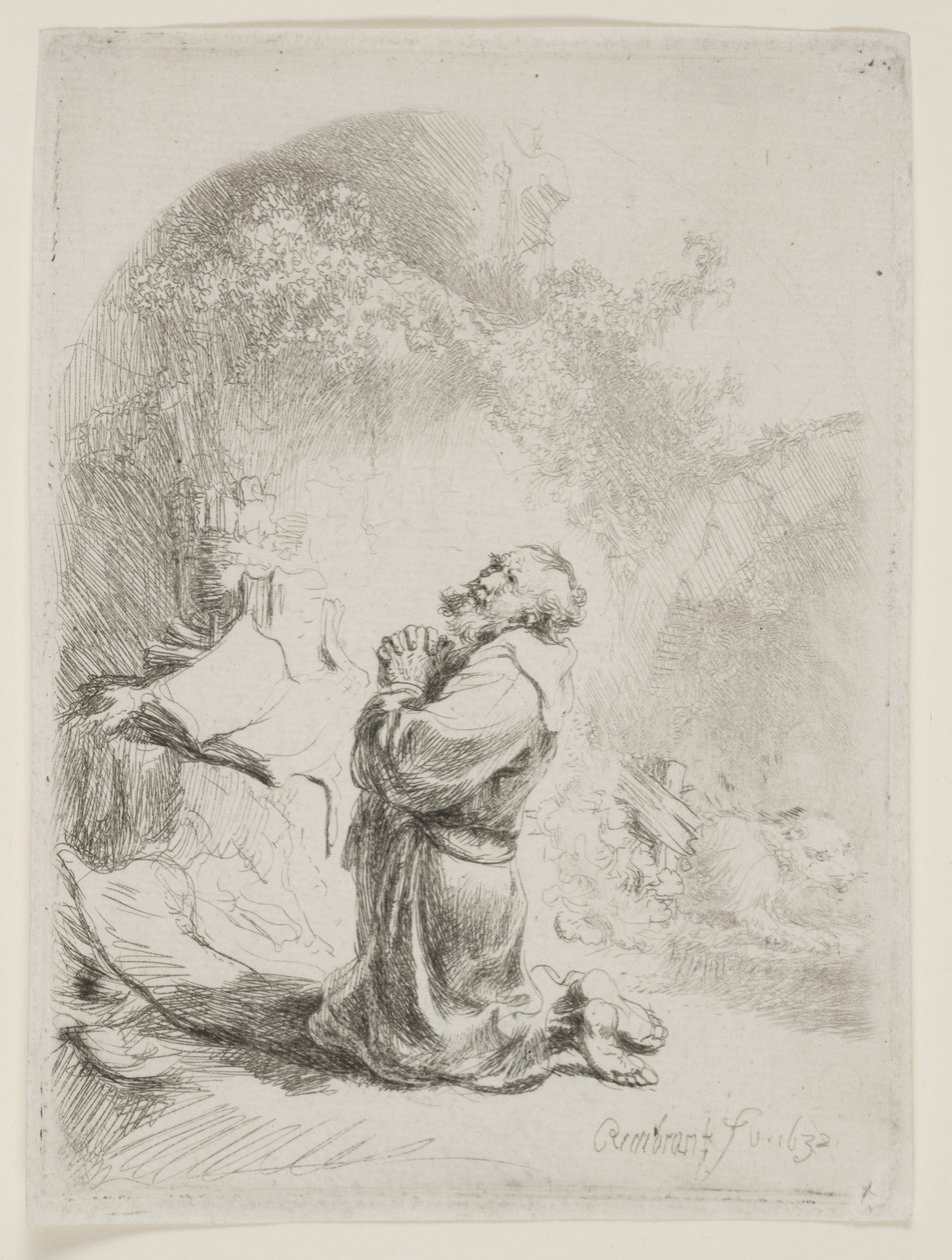 St. Hieronymus ber: buet trykk av Rembrandt van Rijn