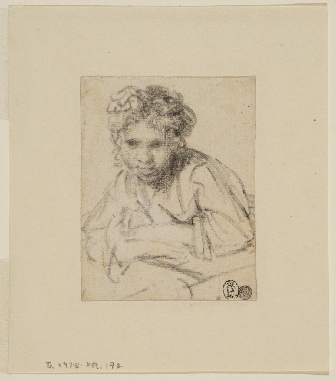 Studie for maleriet "A Girl at a Window", før 1645 (grafitt på papir) av Rembrandt van Rijn