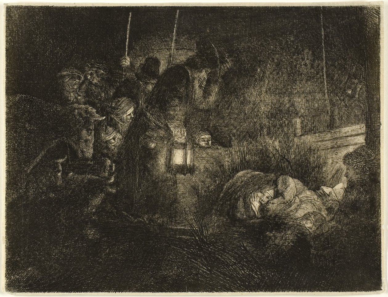 The Adoration of the Shepherds: A Night Piece, ca. 1657 (radering på papir) av Rembrandt Harmensz. van Rijn