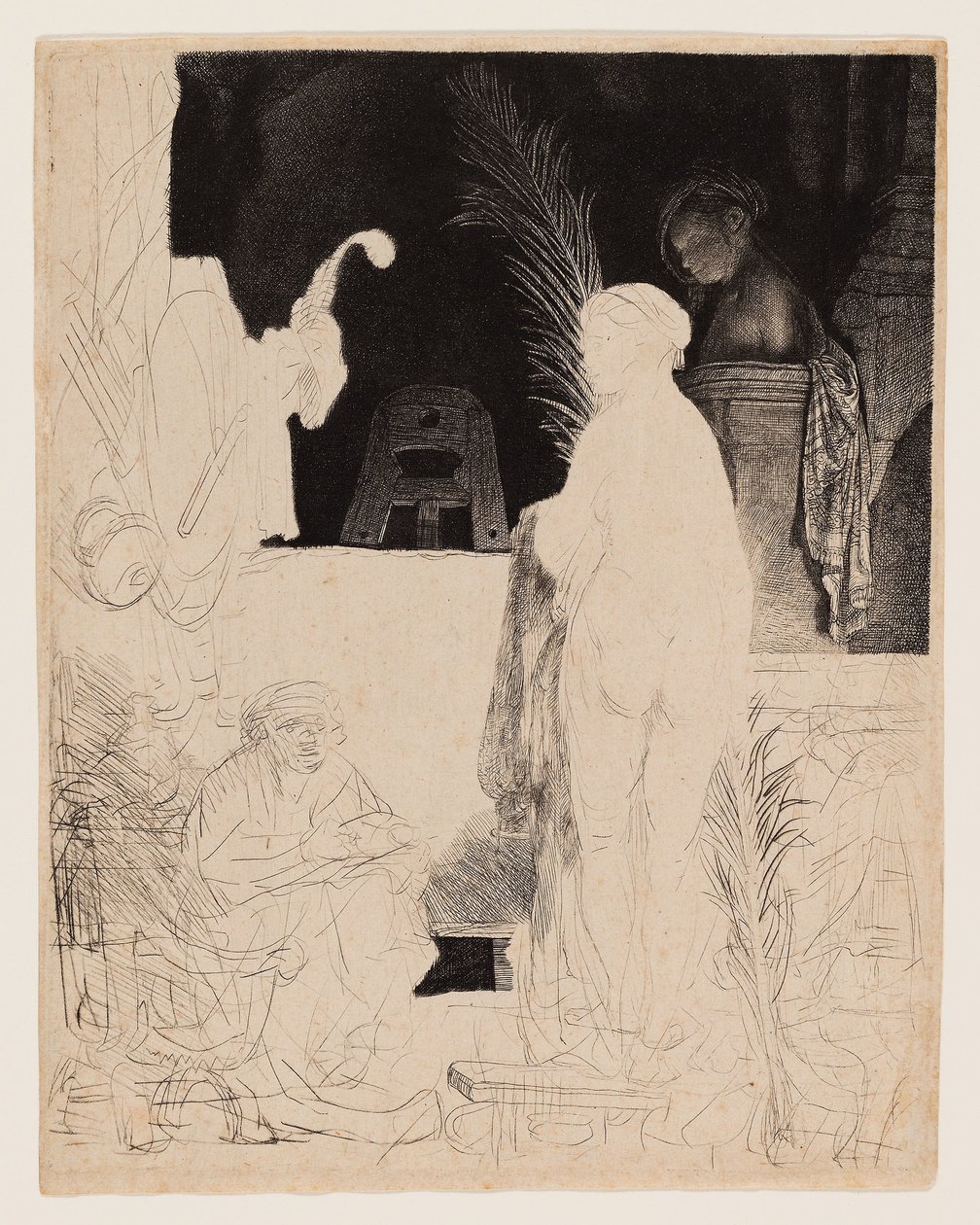 The Artist Drawing from the Model, ca. 1639 (etsing og tørrpunkt på brunfarget papir) av Rembrandt Harmensz. van Rijn