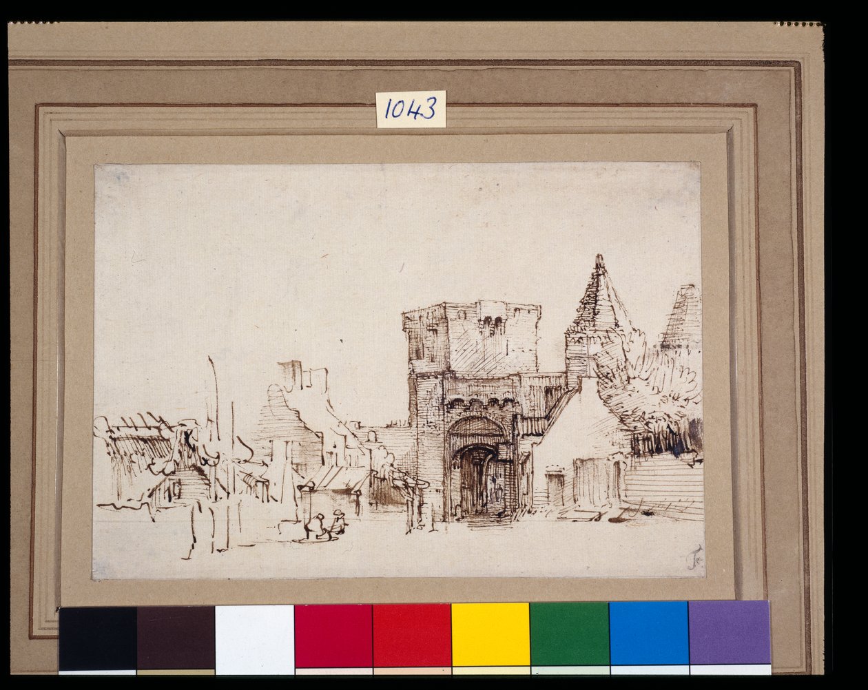 Rijnpoort ved Rhenen i Gelderland, ca. 1649 (rørpenn og blekk med vask på papir) av Rembrandt Harmensz. van Rijn