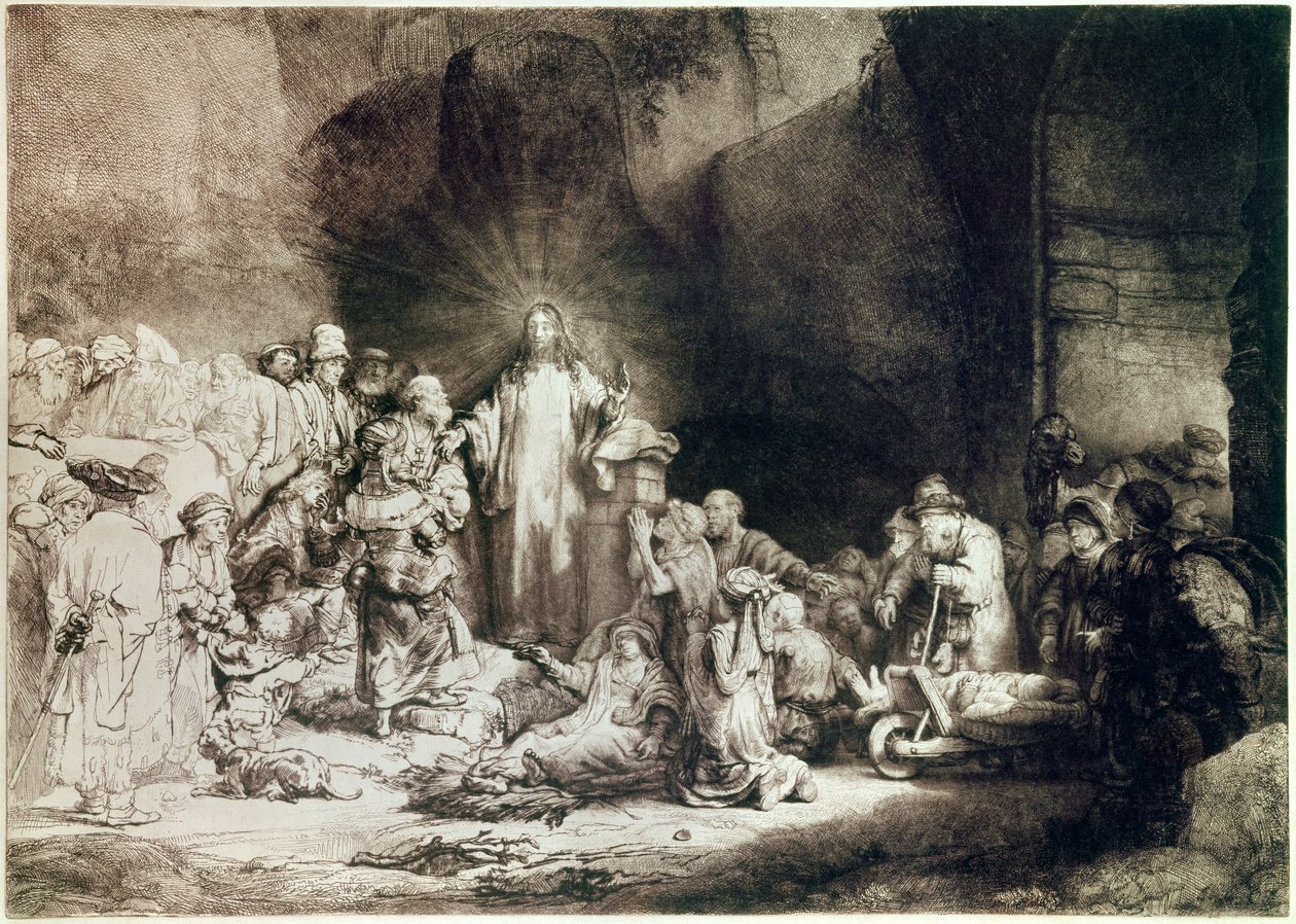 Stykket med hundre gylden eller Jesus kriger den syke Gravering med meisel av Harmenszoon van Rijn dit Rembrandt (1606-1669) 1649 ca. Sol. 0,28x0,39 m Paris, musee du Louvre av Rembrandt van Rijn