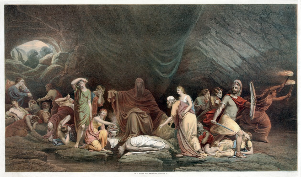 The Court of Death, pub. 1859 (farge litho) av Rembrandt Peale