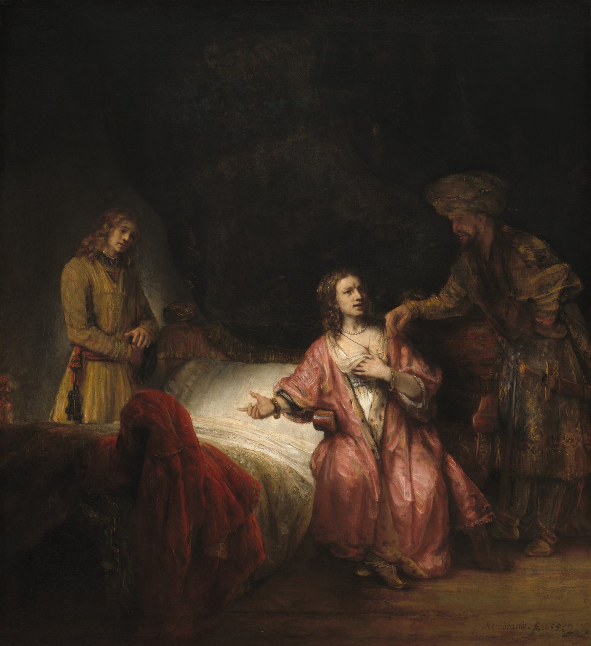 Joseph anklaget av Potifars kone, 1655. av Rembrandt Workshop