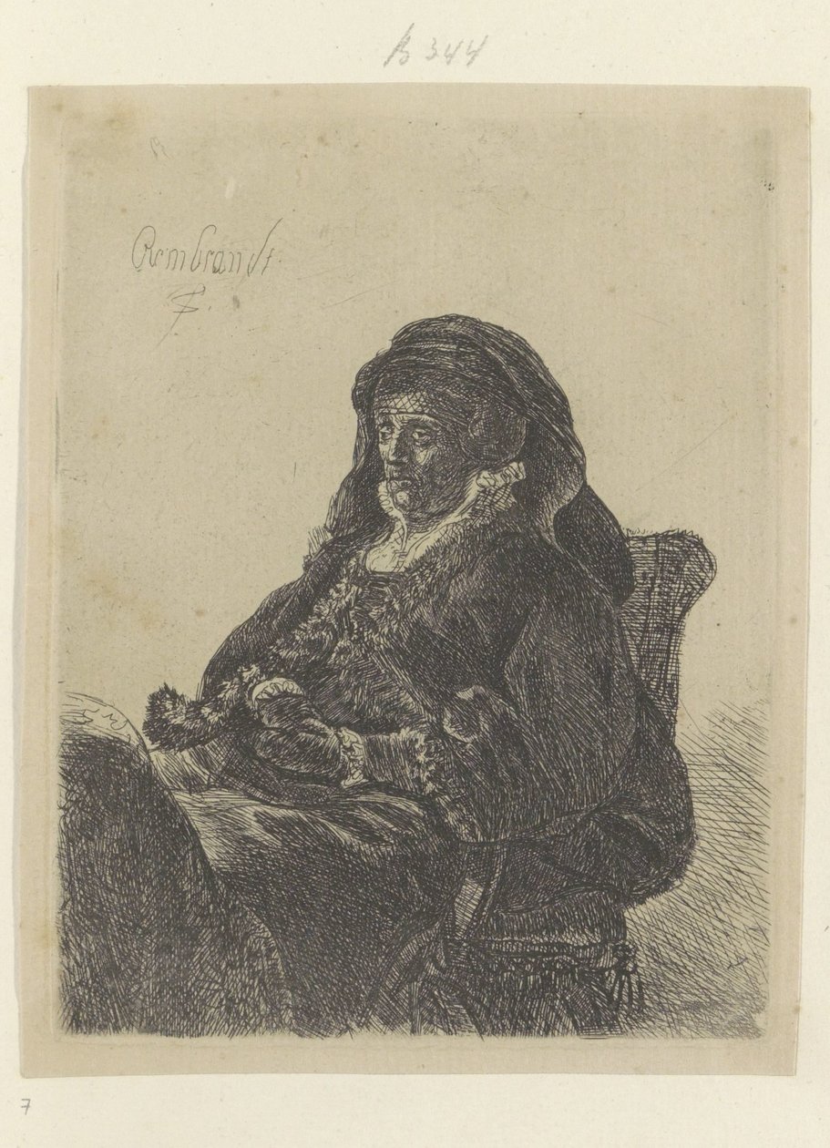 Rembrandts mor som enke med svarte hansker Recueil de quatre-vingt-cinq estampes originales (serietittel) av Rembrandt van Rijn (school of)