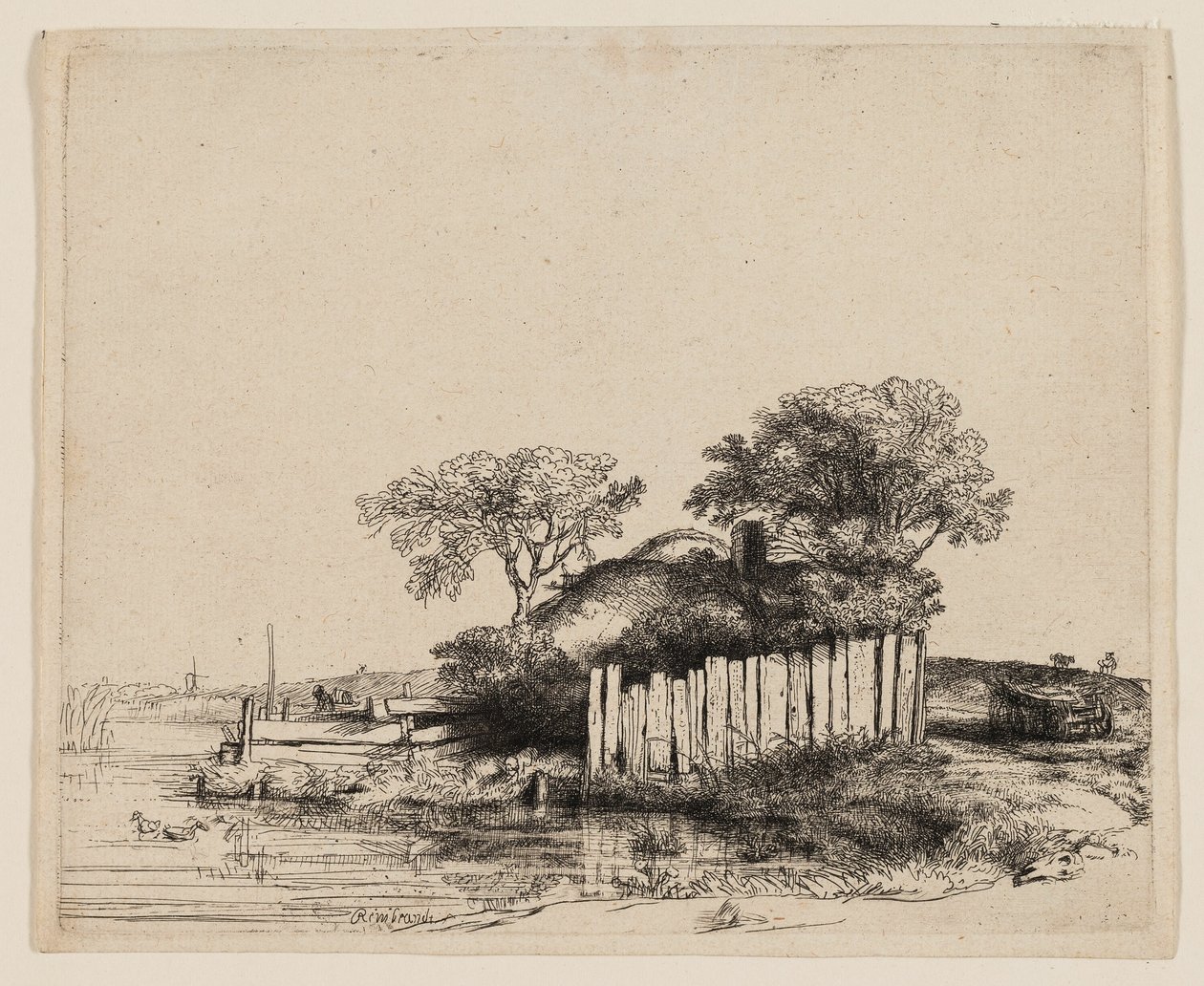 En hytte med hvit bleking av Rembrandt van Rijn