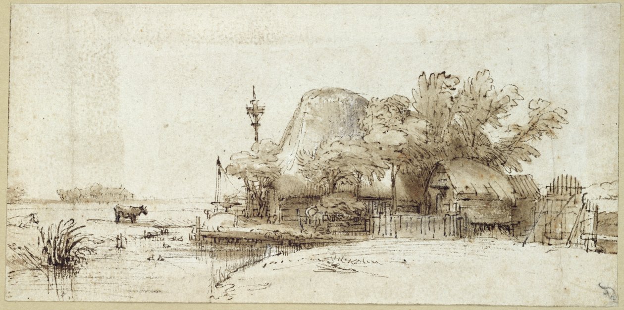 En gård ved en bekk av Rembrandt van Rijn