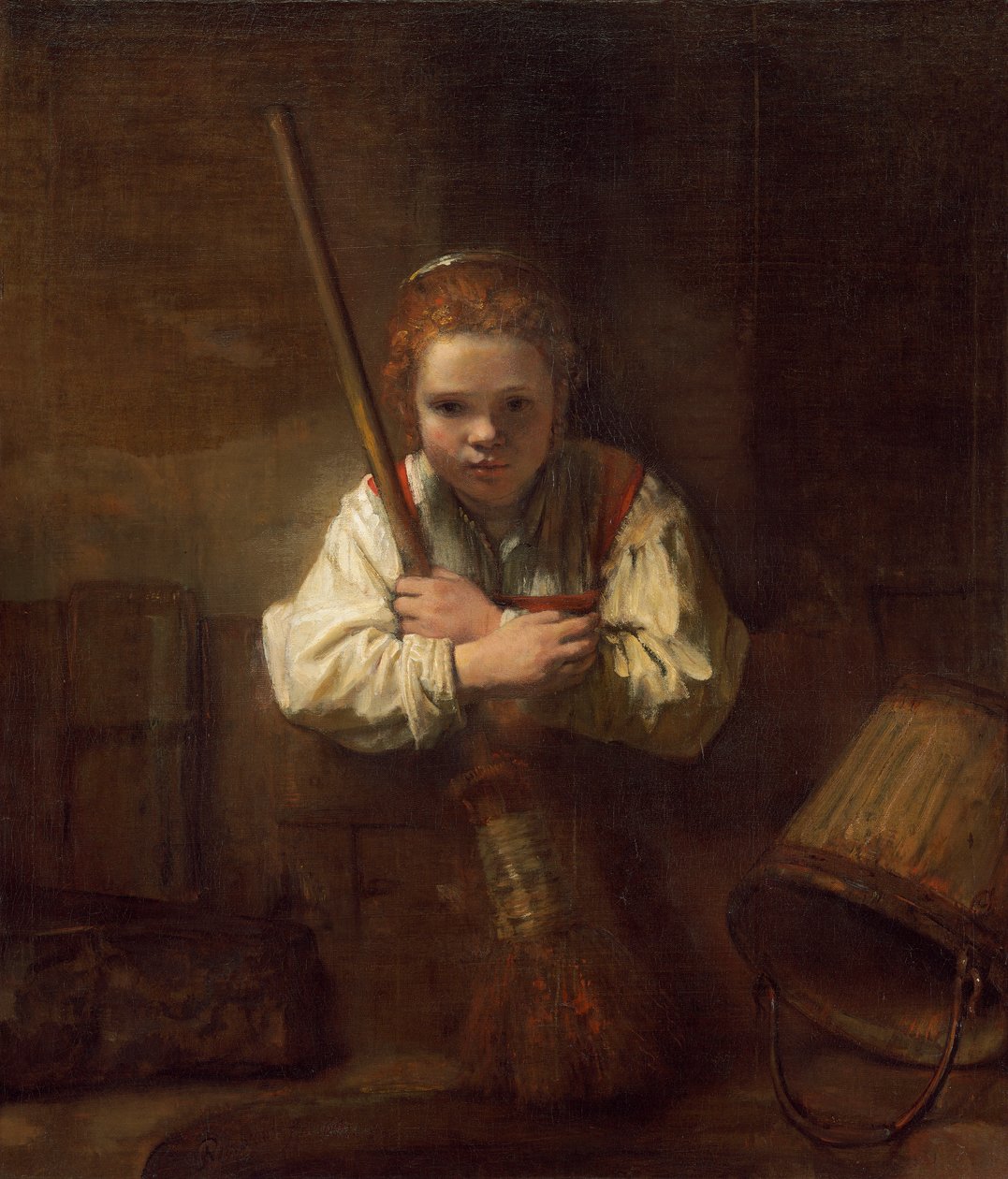 En jente med en kost, 1651 av Rembrandt van Rijn