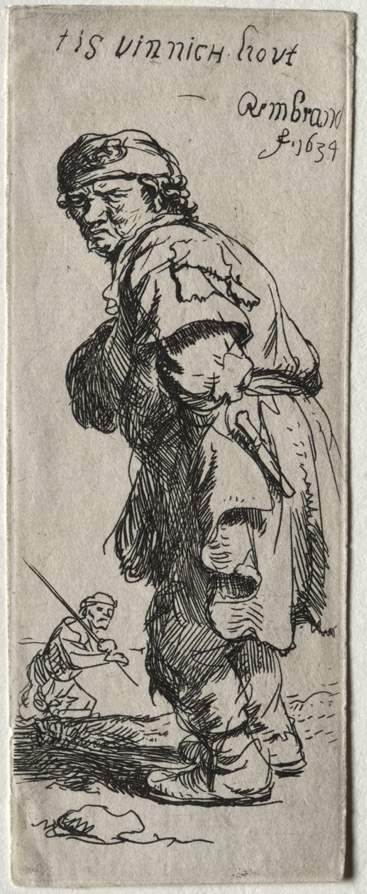 En bonde som roper: "det er veldig kaldt" av Rembrandt van Rijn