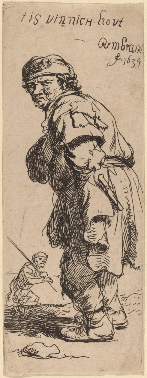 En bonde som roper: "tis vinnich kout" (Det er bitende kaldt) av Rembrandt van Rijn
