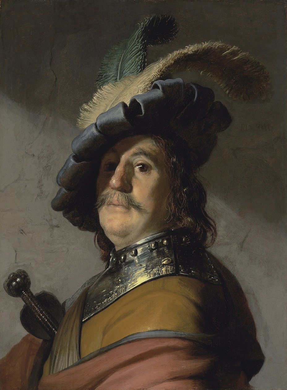 En mann i kløft og lue av Rembrandt van Rijn