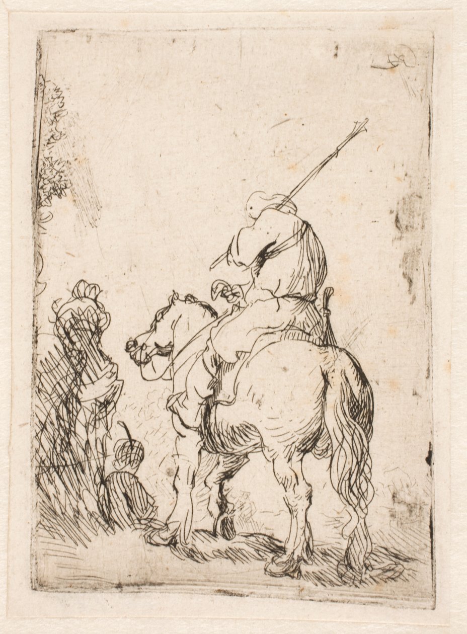 En soldat med turban til hest av Rembrandt van Rijn