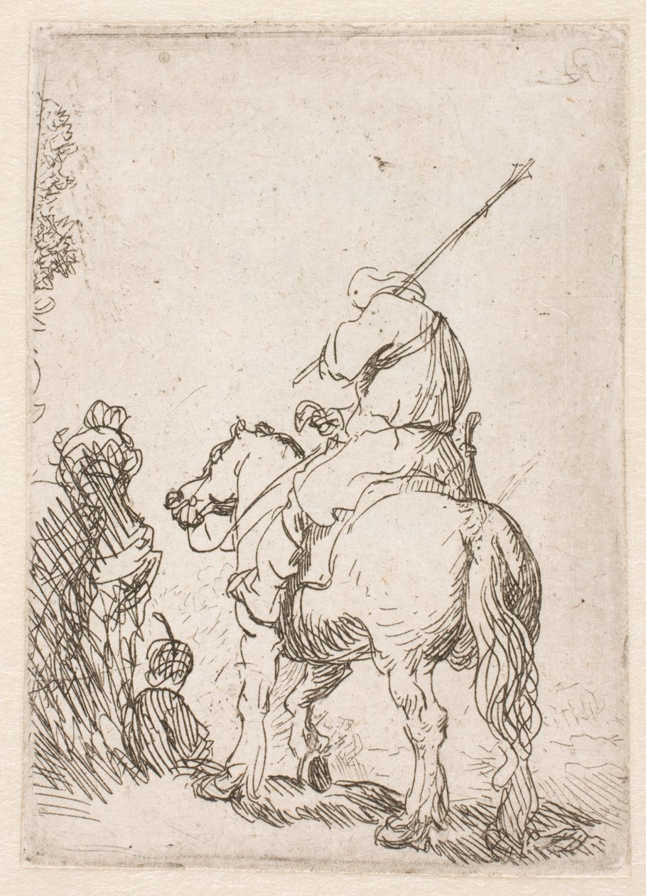 En soldat med turban til hest av Rembrandt van Rijn