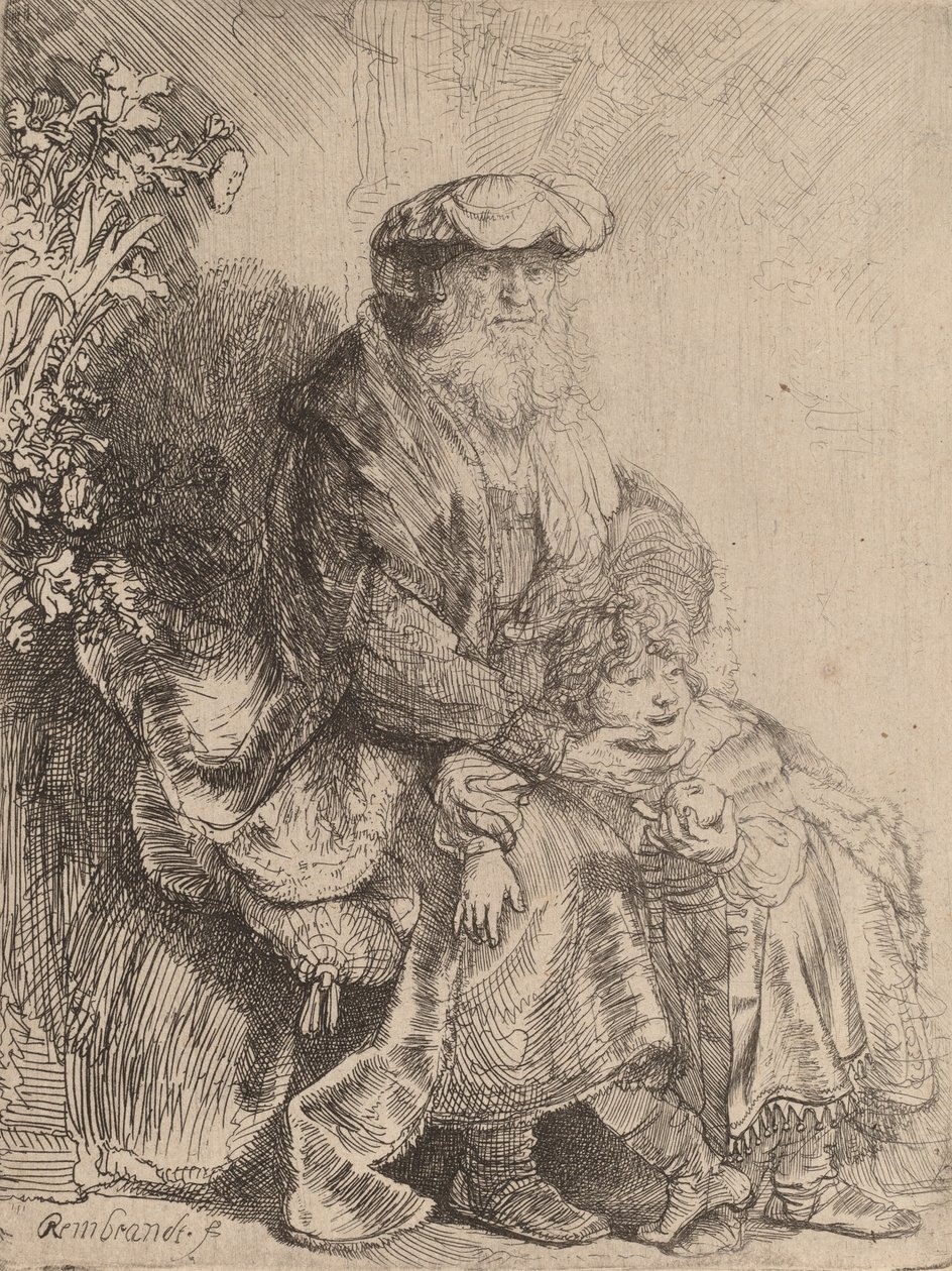 Abraham Caressing Isaac, ca. 1637. av Rembrandt van Rijn