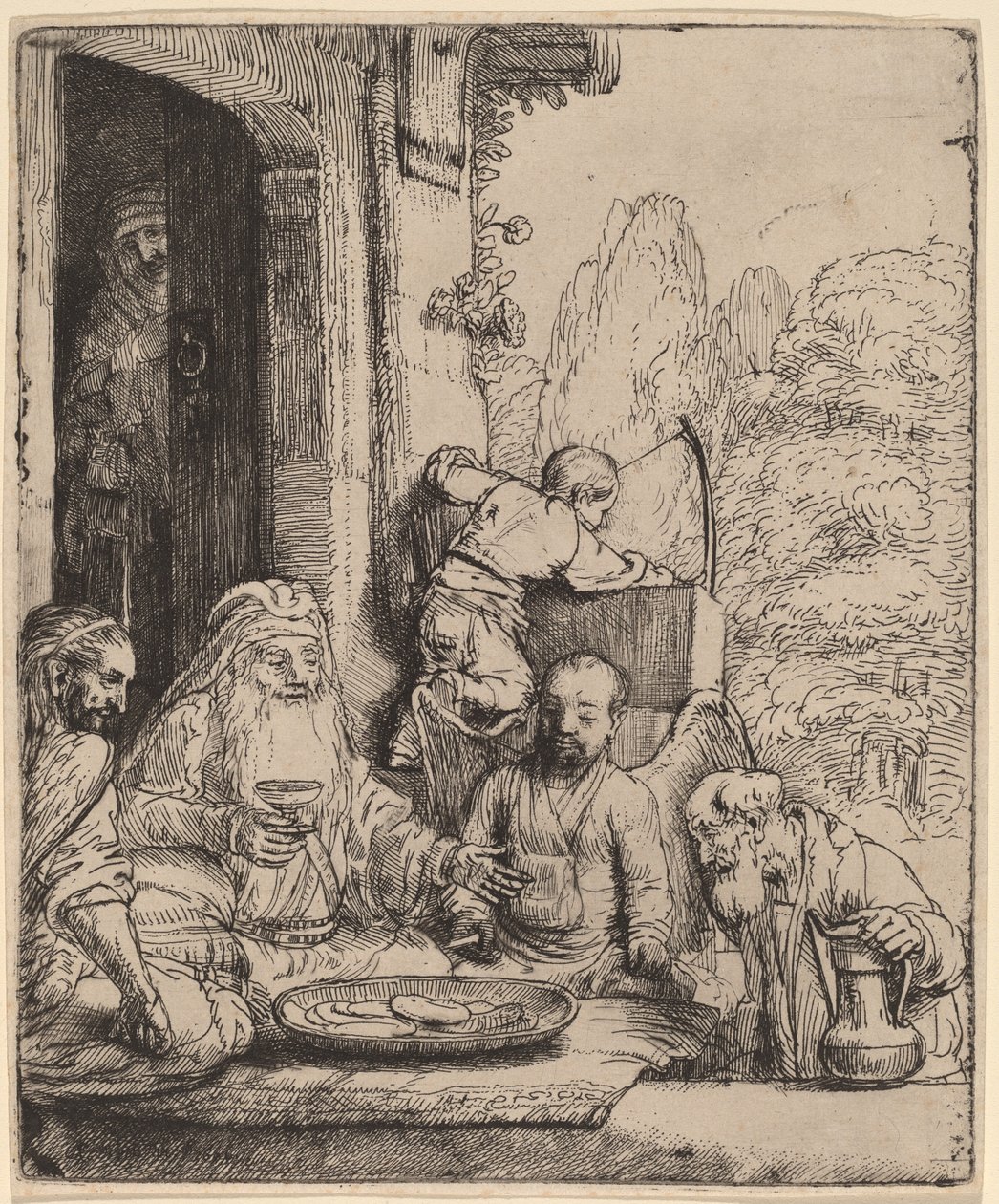 Abraham underholder englene av Rembrandt van Rijn