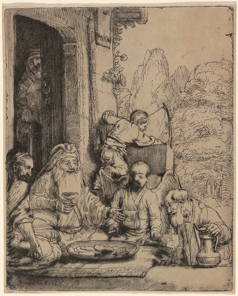 Abraham underholder englene av Rembrandt van Rijn