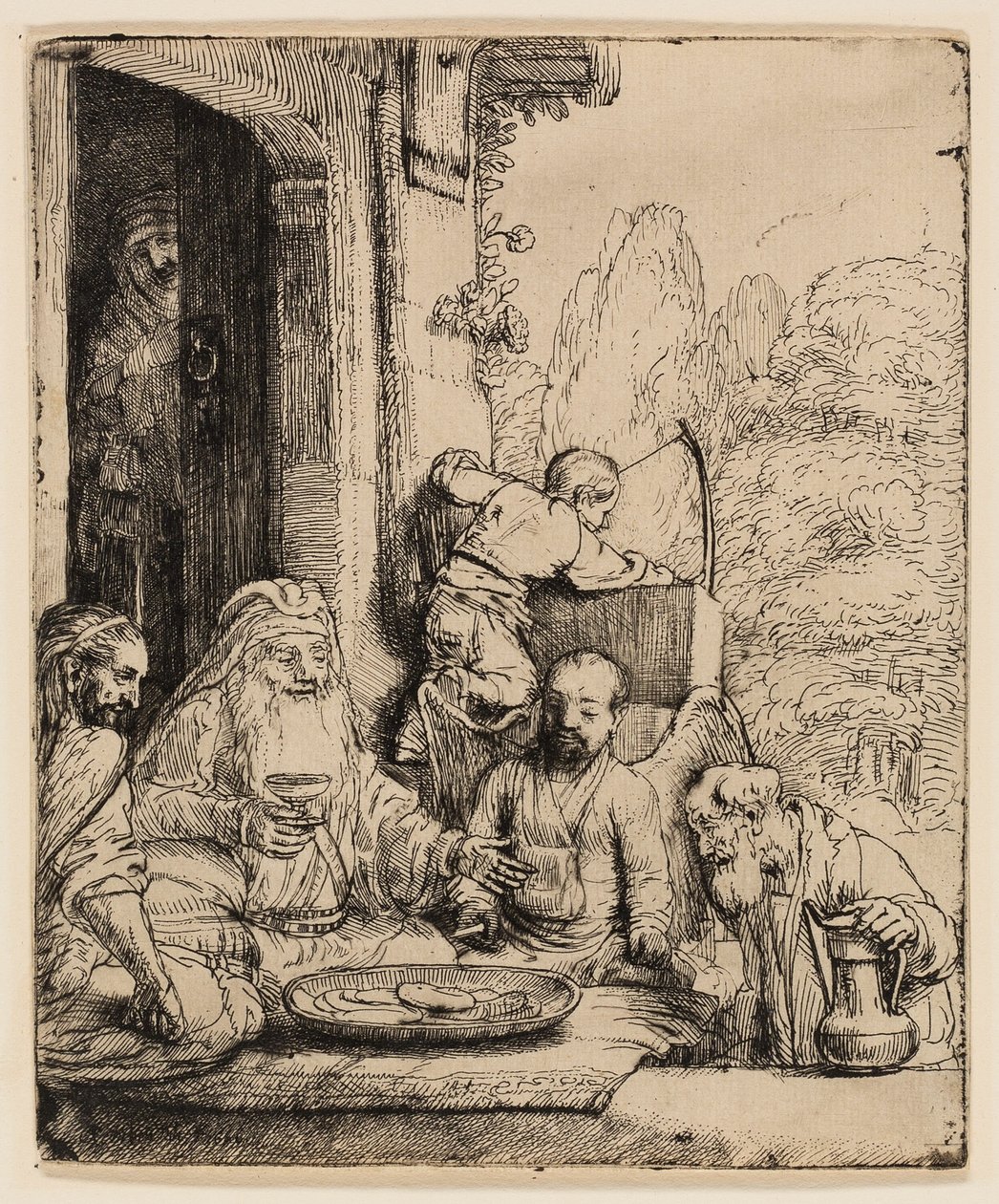Abraham underholder englene av Rembrandt van Rijn