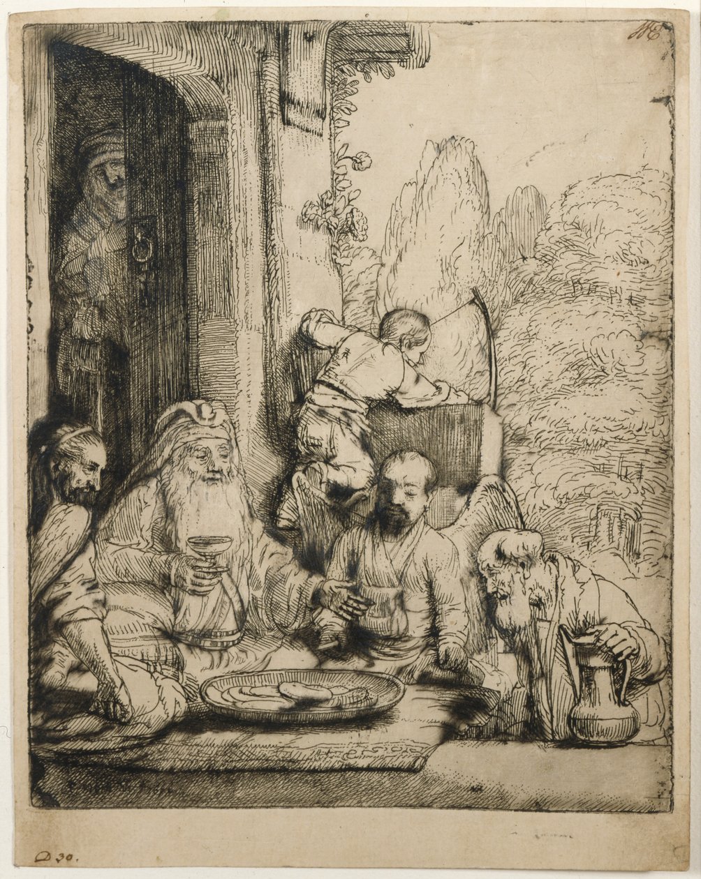 Abraham tar imot englene av Rembrandt van Rijn