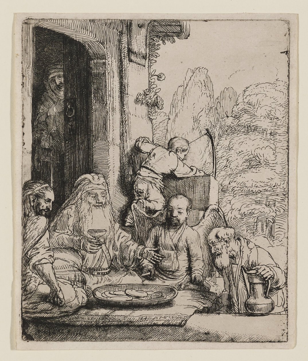 Abraham tar imot englene av Rembrandt van Rijn