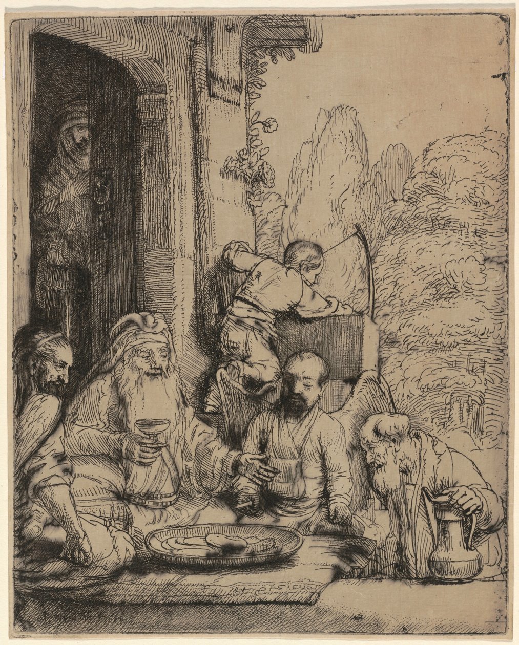 Abraham tar imot englene av Rembrandt van Rijn