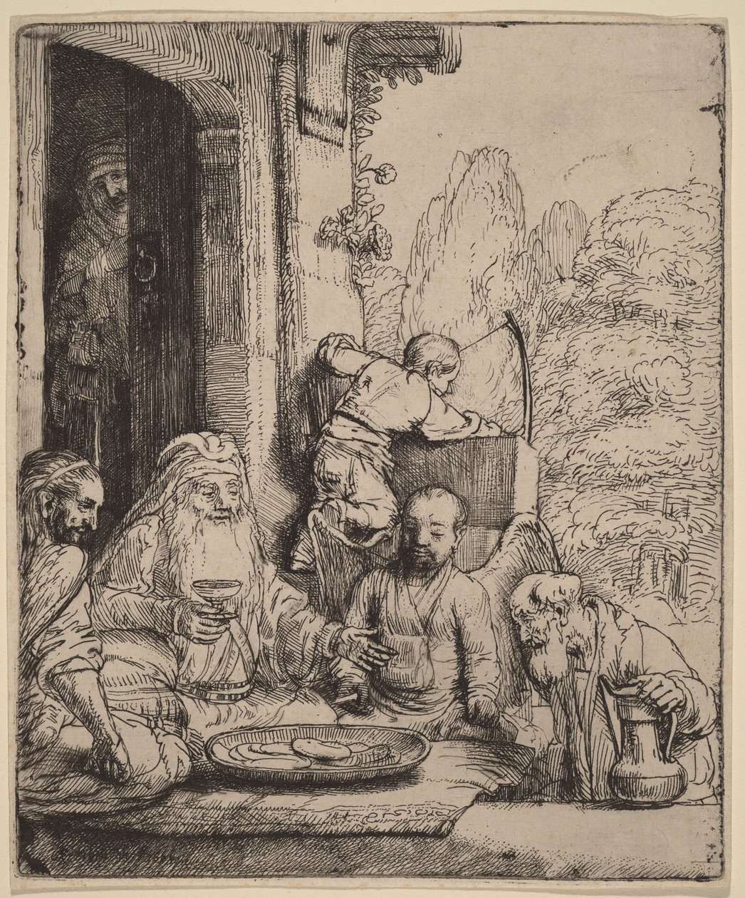 Abraham tar imot englene av Rembrandt van Rijn