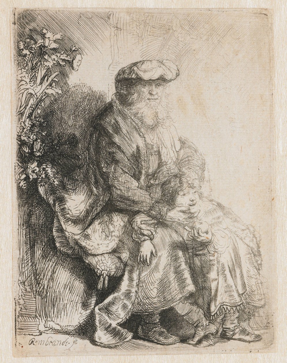 Abraham kjærtegner Isak Jakob kjærtegner Benjamin av Rembrandt van Rijn